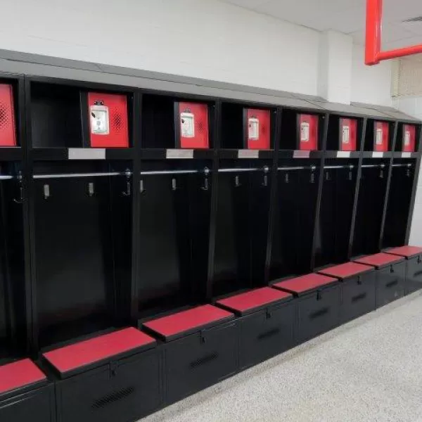 Flex Elite Black open-front lockers with slope tops